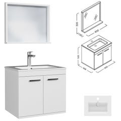 RUBITE Meuble salle de bain simple vasque 2 portes blanc largeur 60 cm + miroir cadre 2