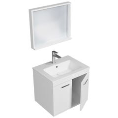 RUBITE Meuble salle de bain simple vasque 2 portes blanc largeur 60 cm + miroir cadre 1
