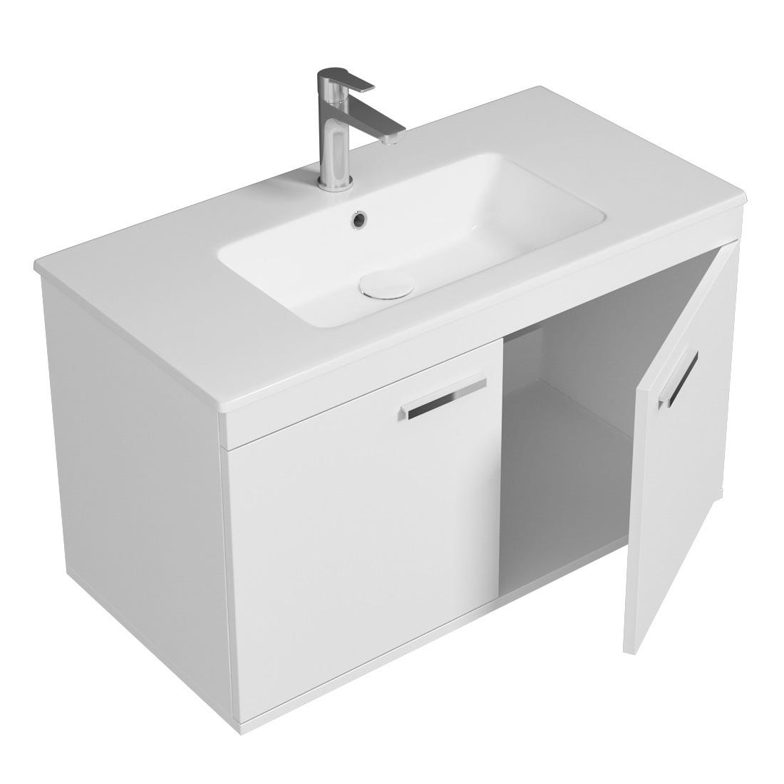 RUBITE Meuble salle de bain simple vasque 2 portes blanc largeur 90 cm 1
