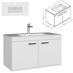 RUBITE Meuble salle de bain simple vasque 2 portes blanc largeur 90 cm 2