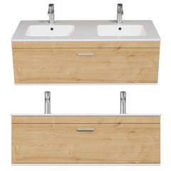 RUBITE Meuble salle de bain double vasque 1 tiroir chêne clair largeur 120 cm 3