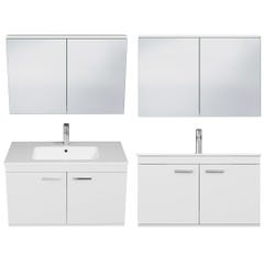 RUBITE Meuble salle de bain simple vasque 2 portes blanc largeur 90 cm + miroir armoire 3