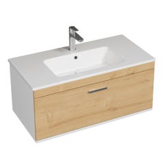 RUBITE Meuble salle de bain simple vasque 1 tiroir chêne clair largeur 90 cm 0