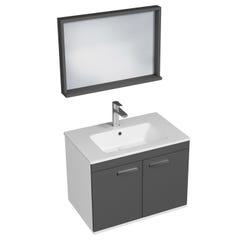 RUBITE Meuble salle de bain simple vasque 2 portes gris anthracite largeur 70 cm + miroir cadre 0