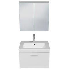 RUBITE Meuble salle de bain simple vasque 1 tiroir blanc largeur 60 cm + miroir armoire 4