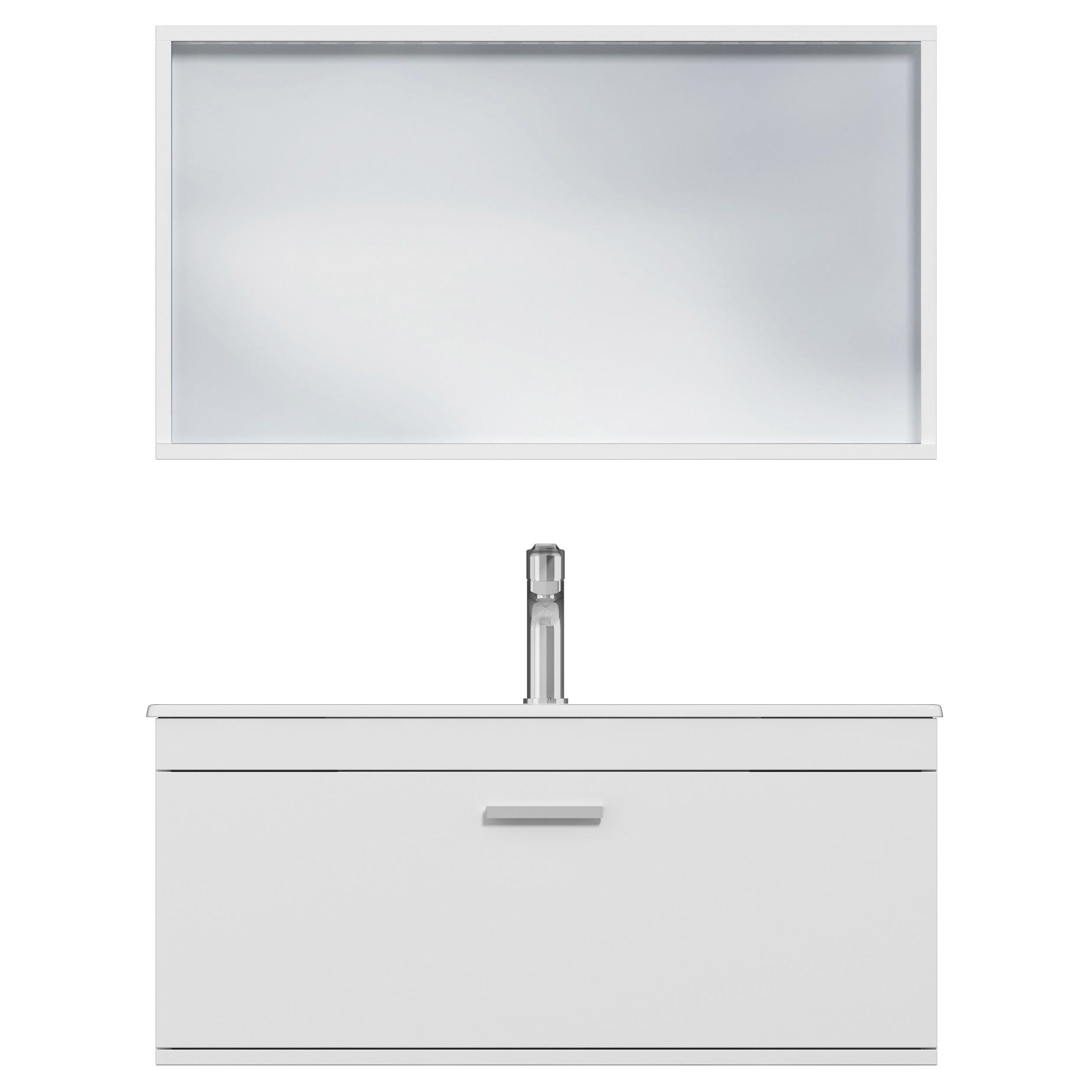 RUBITE Meuble salle de bain simple vasque 1 tiroir blanc largeur 90 cm + miroir cadre 4