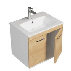 RUBITE Meuble salle de bain simple vasque 2 portes chêne clair largeur 60 cm 1