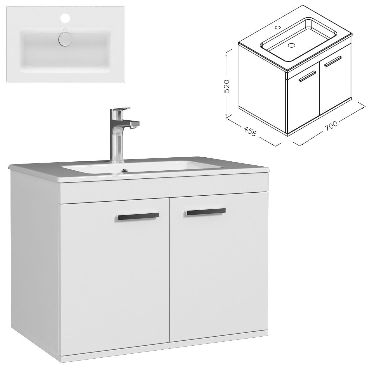 RUBITE Meuble salle de bain simple vasque 2 portes blanc largeur 70 cm 2