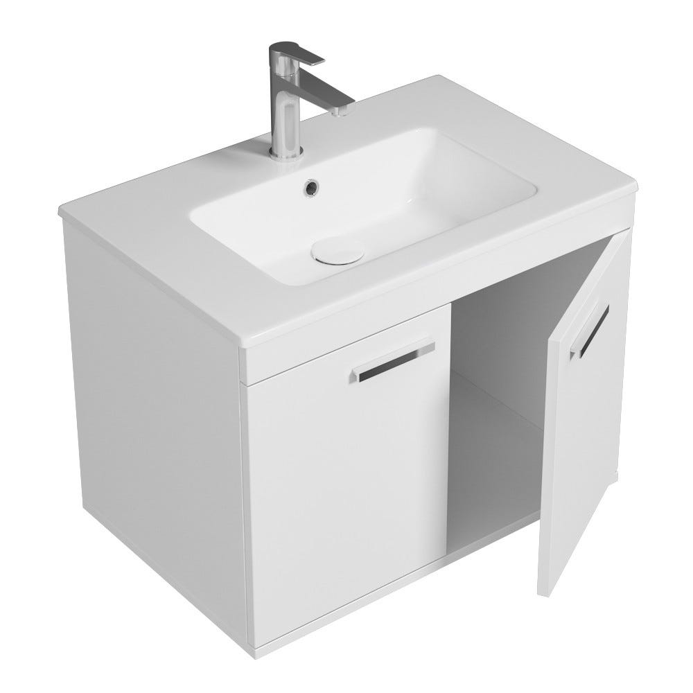 RUBITE Meuble salle de bain simple vasque 2 portes blanc largeur 70 cm 1