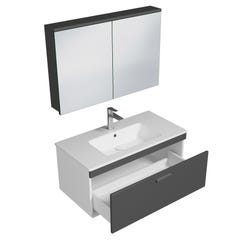 RUBITE Meuble salle de bain simple vasque 1 tiroir gris anthracite largeur 90 cm + miroir armoire 1
