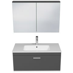 RUBITE Meuble salle de bain simple vasque 1 tiroir gris anthracite largeur 90 cm + miroir armoire 3