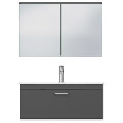 RUBITE Meuble salle de bain simple vasque 1 tiroir gris anthracite largeur 90 cm + miroir armoire 4