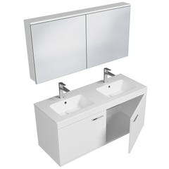 RUBITE Meuble salle de bain double vasque 2 portes blanc largeur 120 cm + miroir armoire 1