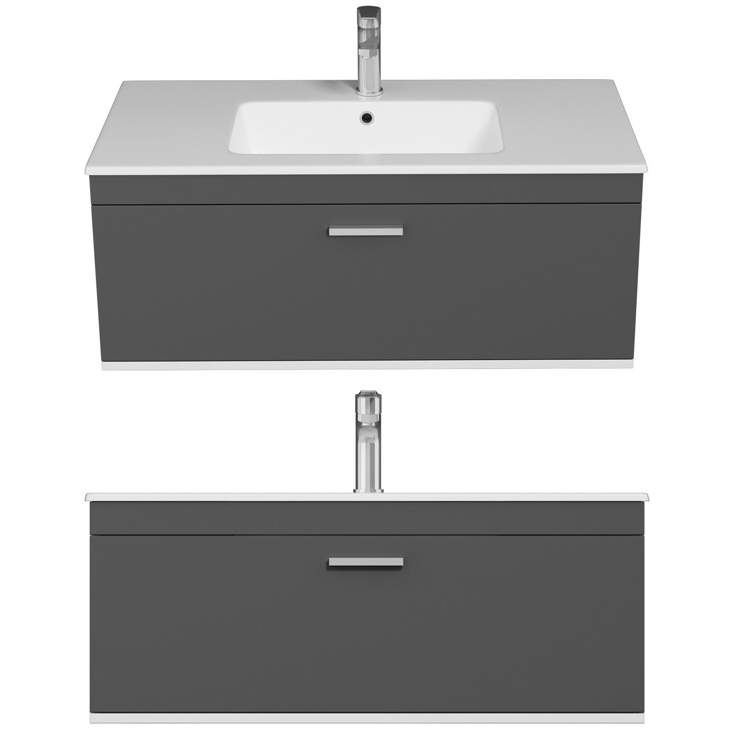 RUBITE Meuble salle de bain simple vasque 1 tiroir gris anthracite largeur 100 cm 3