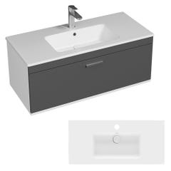 RUBITE Meuble salle de bain simple vasque 1 tiroir gris anthracite largeur 100 cm 4
