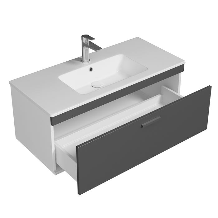RUBITE Meuble salle de bain simple vasque 1 tiroir gris anthracite largeur 100 cm 1