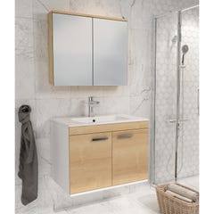 RUBITE Meuble salle de bain simple vasque 2 portes chêne clair largeur 70 cm + miroir armoire 4