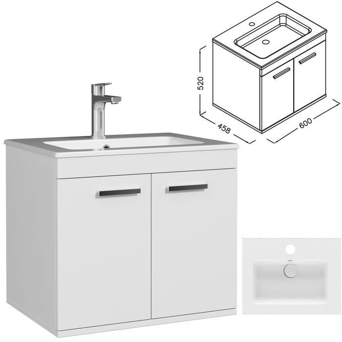 RUBITE Meuble salle de bain simple vasque 2 portes blanc largeur 60 cm 2