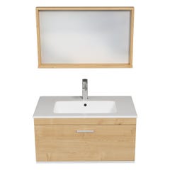 RUBITE Meuble salle de bain simple vasque 1 tiroir chêne clair largeur 80 cm + miroir cadre 4