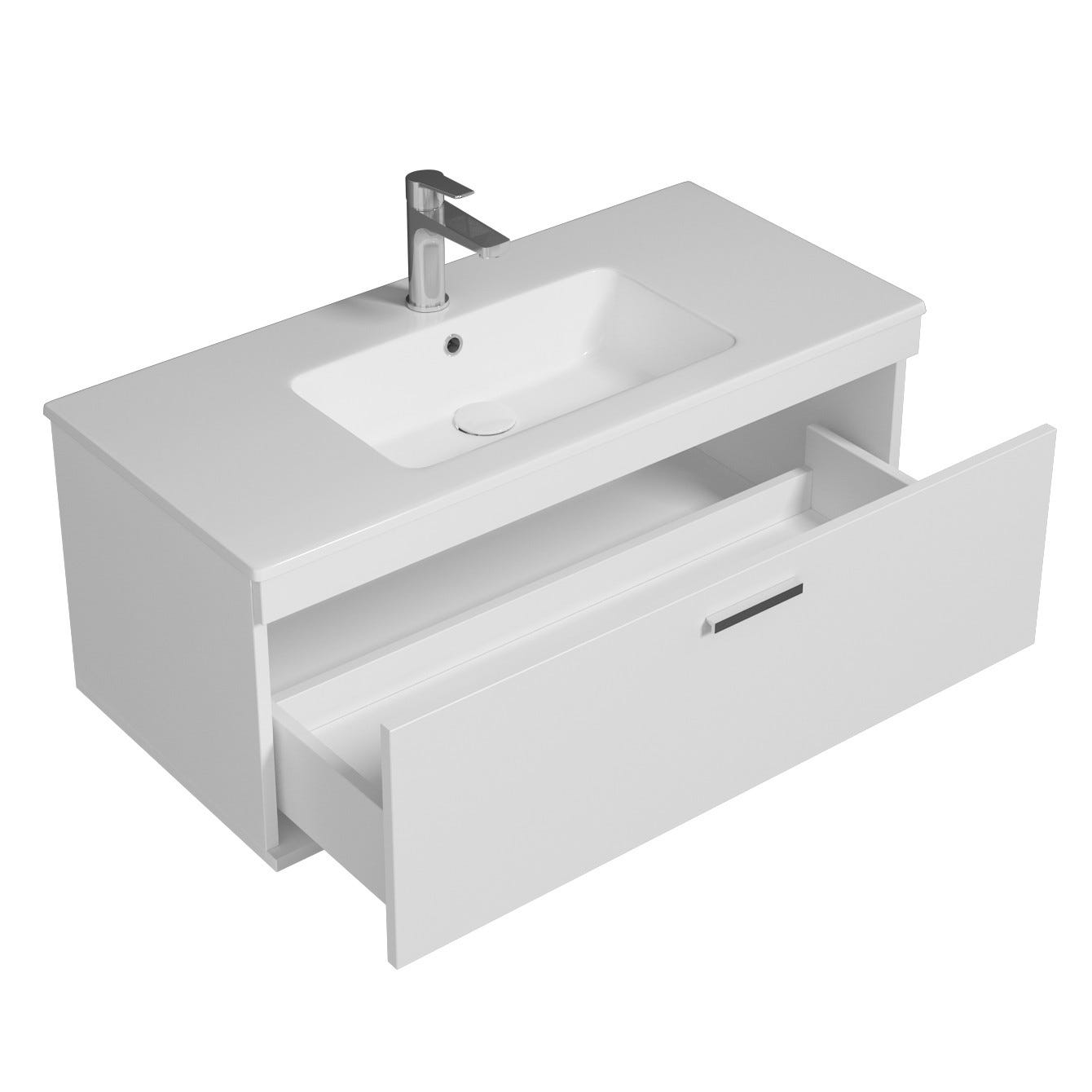 RUBITE Meuble salle de bain simple vasque 1 tiroir blanc largeur 100 cm 1