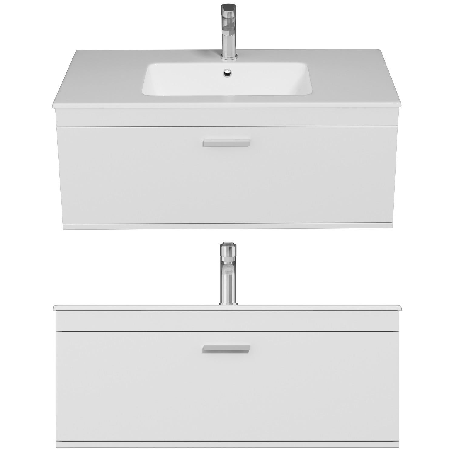 RUBITE Meuble salle de bain simple vasque 1 tiroir blanc largeur 100 cm 3