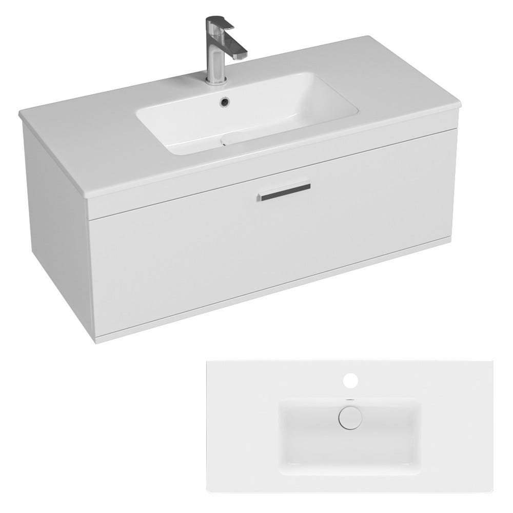RUBITE Meuble salle de bain simple vasque 1 tiroir blanc largeur 100 cm 4