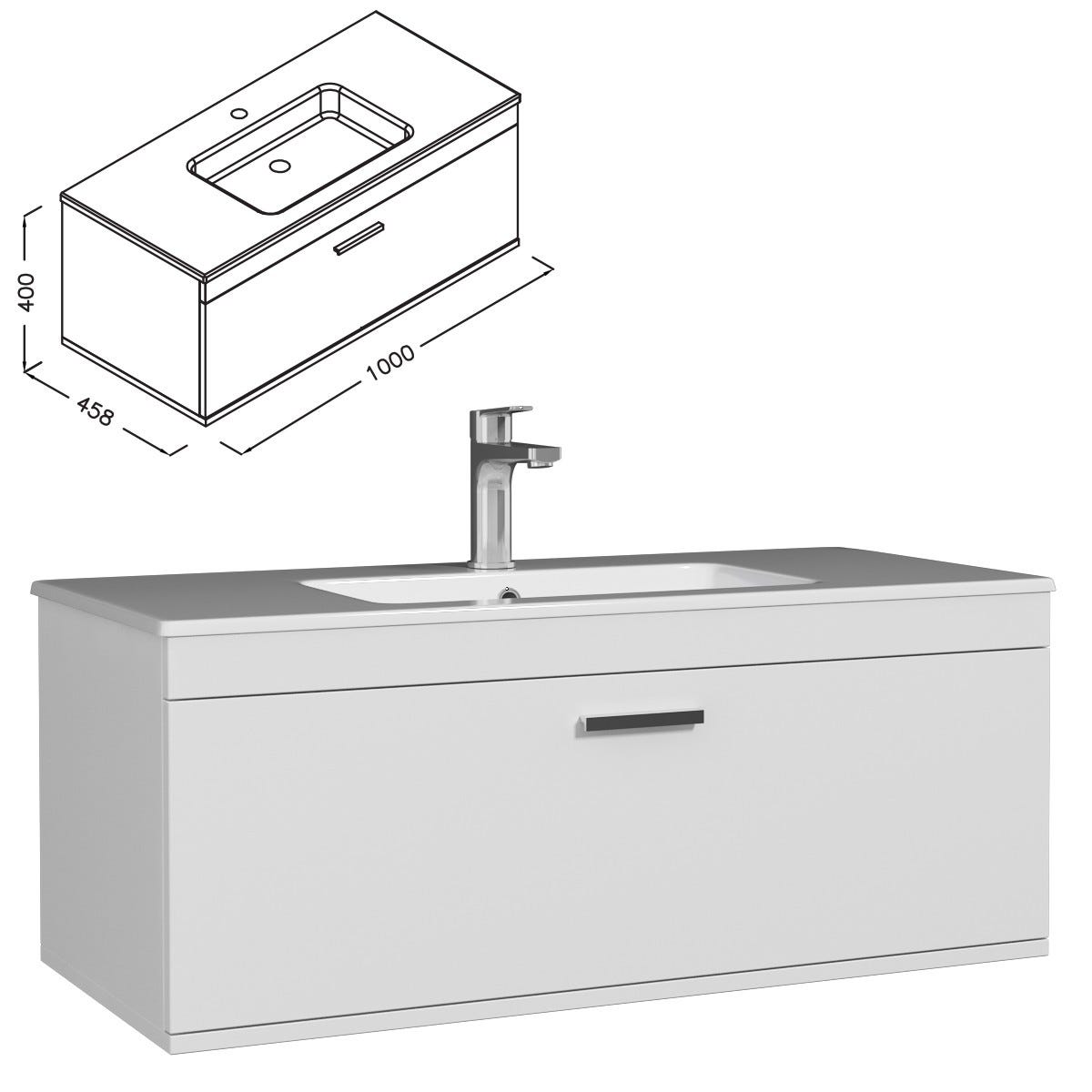 RUBITE Meuble salle de bain simple vasque 1 tiroir blanc largeur 100 cm 2