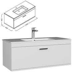RUBITE Meuble salle de bain simple vasque 1 tiroir blanc largeur 100 cm 2