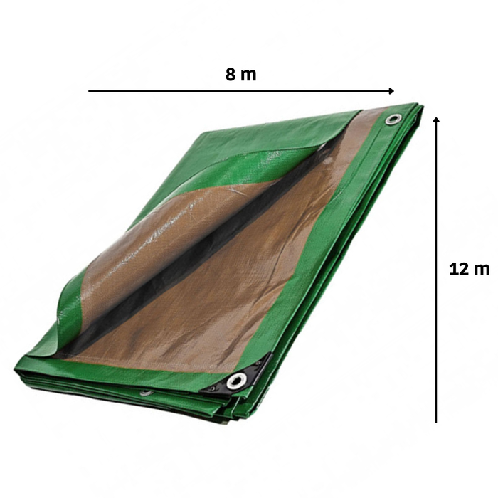 Bâche plastique 8x12 m étanche traitée anti UV verte et marron 250g/m² - bâche de protection polyéthylène haute qualité 3