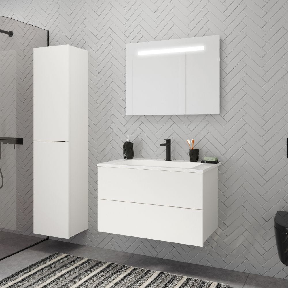 Meuble salle de bain simple vasque BURGBAD Cosmo 80 cm blanc mat 5