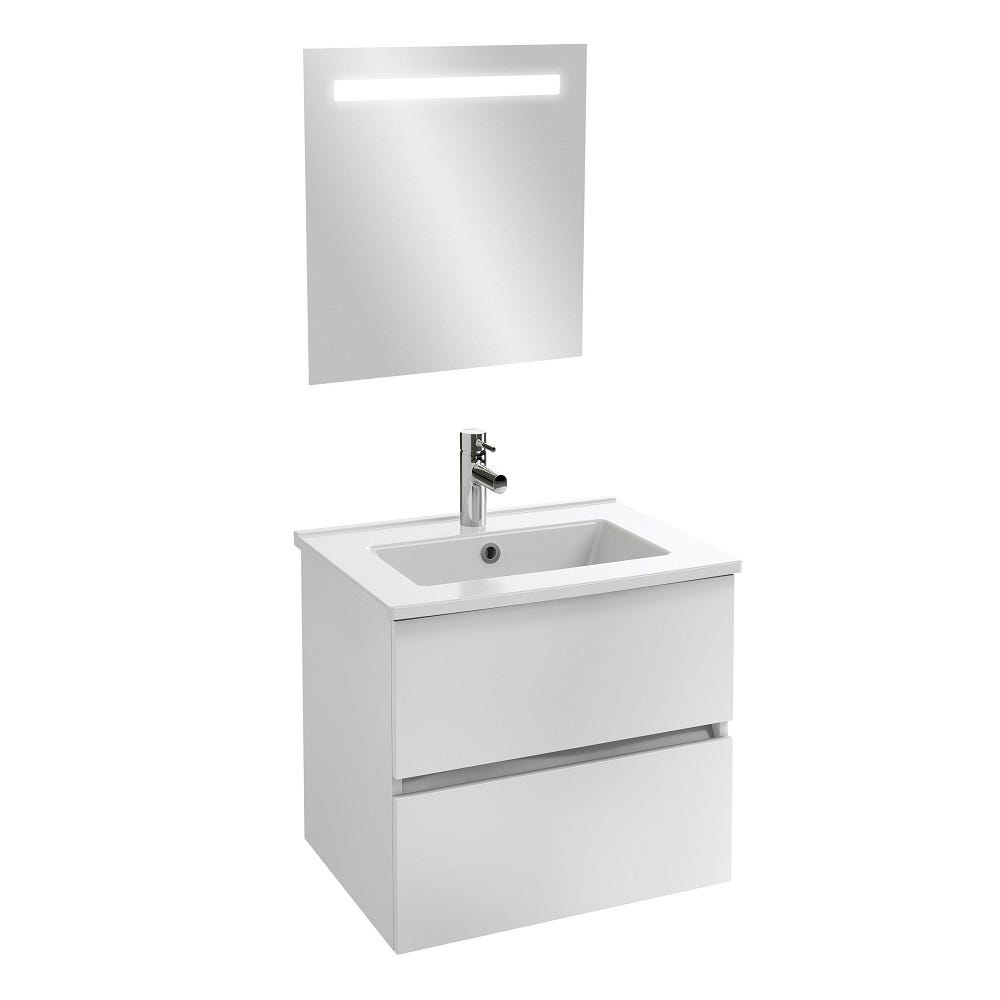 JACOB DELAFON - Meuble sous-plan Tolbiac blanc + plan vasque 61 x 46,50 cm Ola et miroir LED 0