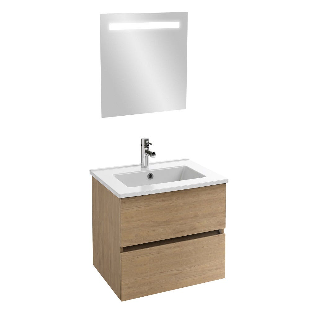 JACOB DELAFON - Meuble sous-plan Tolbiac chene + plan vasque 81 x 46,50 cm Ola et miroir LED 3