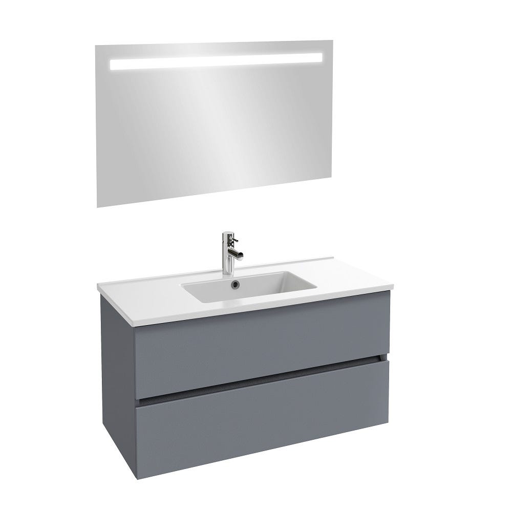 JACOB DELAFON - Meuble sous-plan Tolbiac gris anthracite + plan vasque 101 x 46,50 cm Ola et miroir LED 0