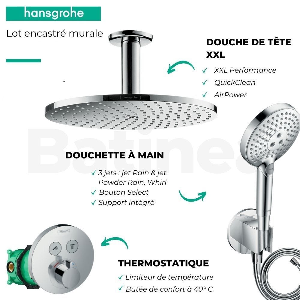 Lot robinet douche encastré thermostatique HANSGROHE ShowerSelect S + Douche de tête Raindance S 240 fixation plafond 3