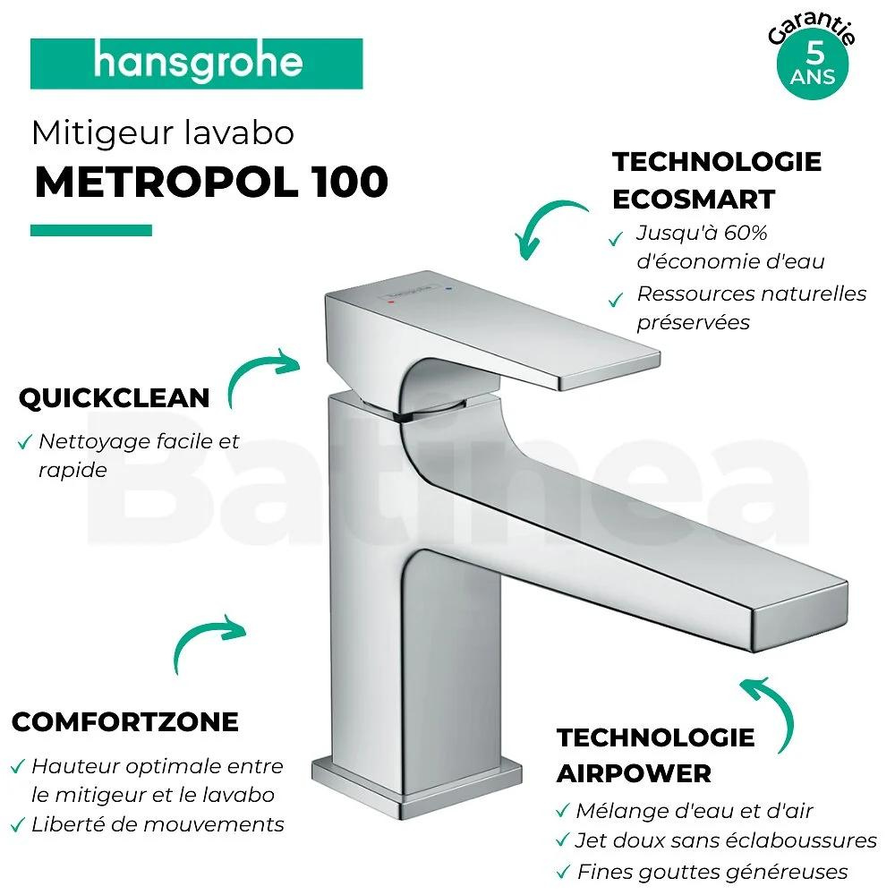 Mitigeur lavabo HANSGROHE Metropol 100 bec long + nettoyant Briochin 1