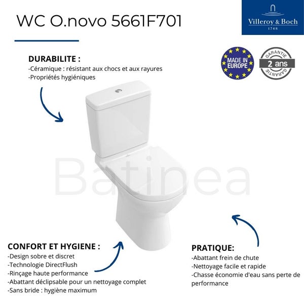 WC suspendu compact sans bride VILLEROY ET BOCH O.novo avec abattant  4695R001