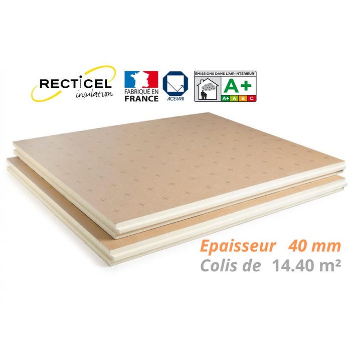 Dalle isolante polyurethane Eurosol - 40 mm - R 1.80 - Colis 14.40 m² 0