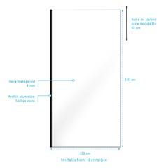 Paroi de Douche 100x200cm Verre Transparent - Profilé + Barre Plafond Noire - FREEDOM 2 BLACK 3