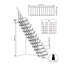 Escalier central Comforttop largeur 85cm - Acier blanc - Hêtre 1