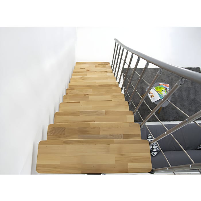 Escalier central Comforttop largeur 85cm - Acier blanc - Noyer 3
