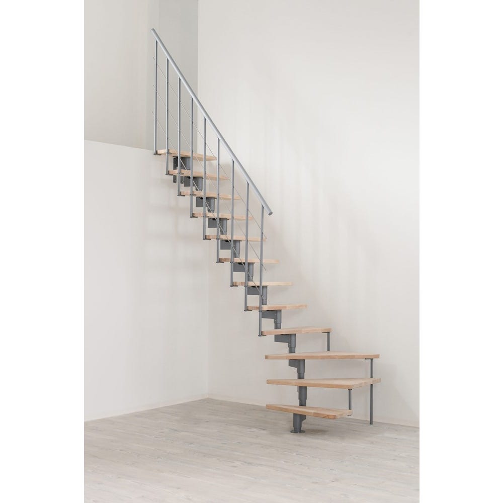 Escalier quart tournant Style turn - Acier gris - Hêtre 0