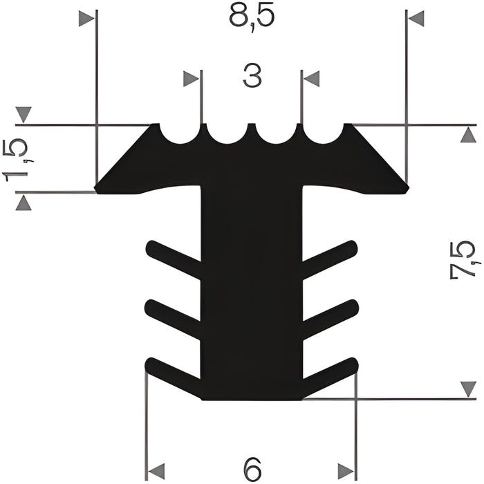Profilé de fraisage PVC noir LxH=8,5x7,5mm - Au mètre 0