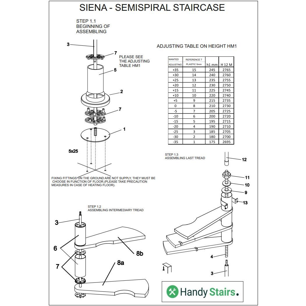 HandyStairs escalier colimaçon "Siena" - Ø 145 cm - Charnière à droite - Hauteur 273 cm - 12 marches en hêtre - Blanc 3