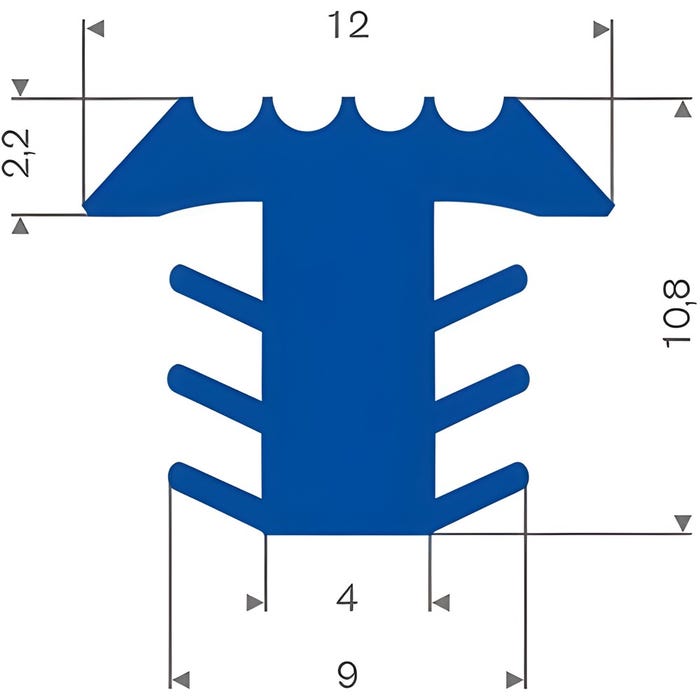 Profil de fraisage en PVC bleu LxH= 12x10,8mm par mètre 0