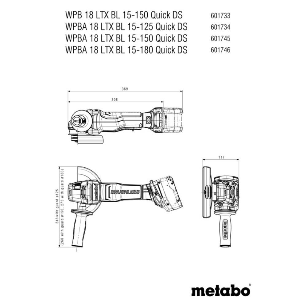 Meuleuse 125 mm 18 V WPBA 18 LTX BL 15-125 (sans batterie ni chargeur), coffret 3