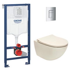 Grohe Pack Bâti support Rapid SL + WC sans bride Vitra Sento, Taupe mat + Abattant softclose + Plaque Chrome 0