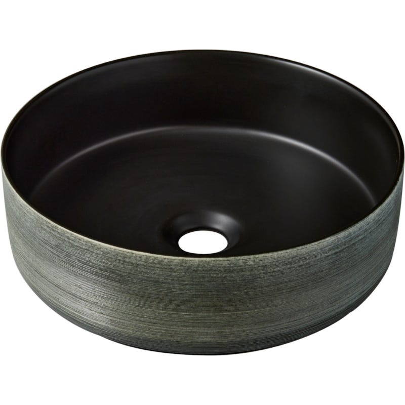 Vasque à poser céramique ronde Asina - ø 36cm - Décor vert noir mat 1