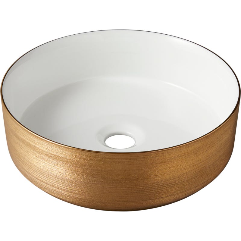 Vasque à poser céramique ronde Adia - ø 36cm - Décor doré blanc brillant 1