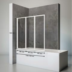 Schulte pare-baignoire rabattable, paroi de baignoire 127 x 140 cm, verre transparent 3 mm, écran de baignoire pivotant, 3 volets, profilé blanc 2