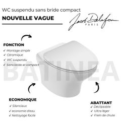 Pack WC suspendu sans bride JACOB DELAFON Nouvelle vague+ bâti-support + plaque Blanc brillant/Blanc mat + accessoires 3